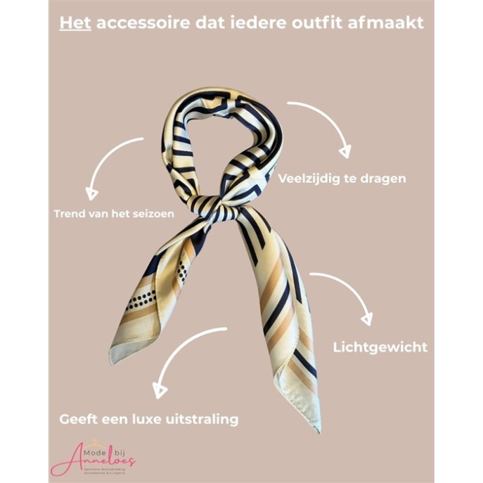 Dames sjaal korte hals sjaaltjes 536 streep blauw beige 